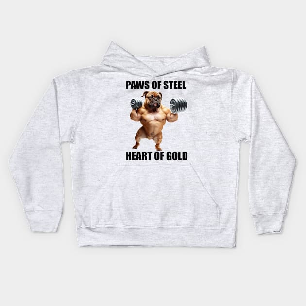Fitness Gym Paws Of Steel Heart Of Gold Dog Lovers Funny Workout Kids Hoodie by Merchweaver